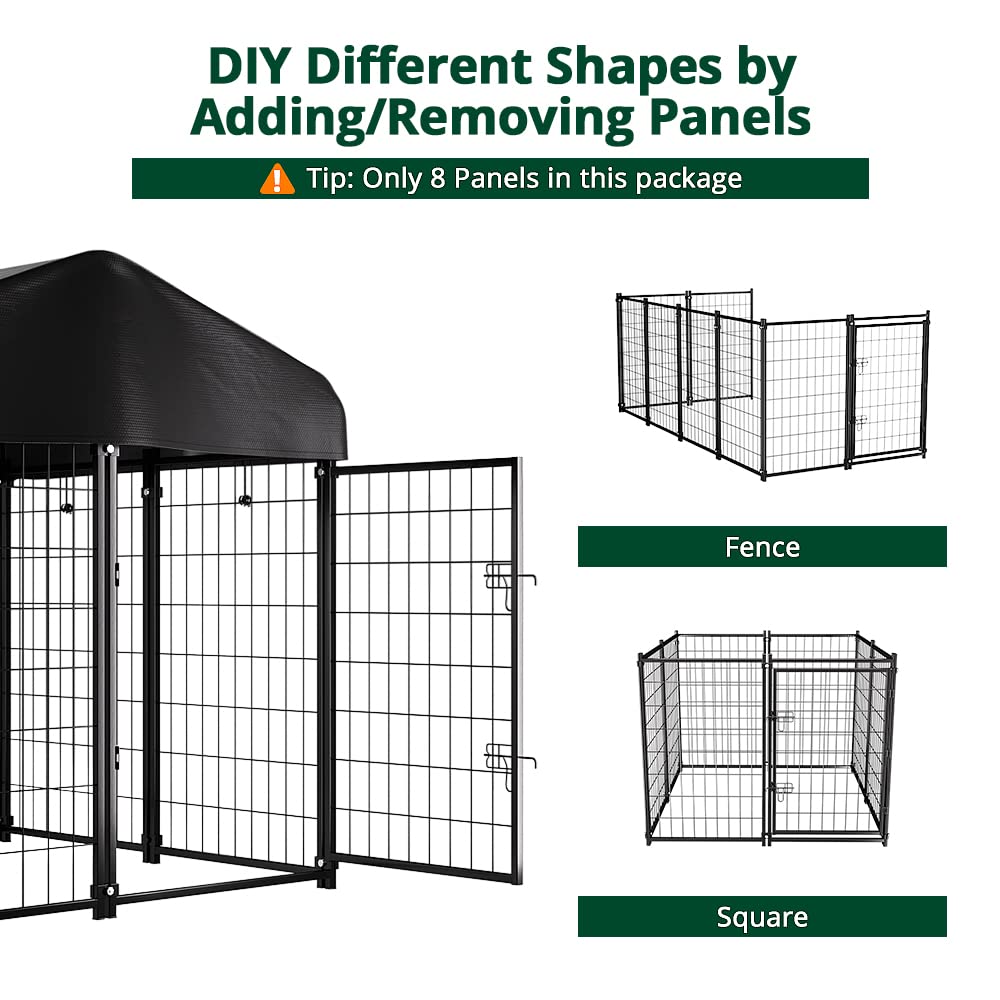 PawGiant Dog Kennel Outdoor, Dog House with Roof Waterproof Cover for Medium to Small Dog Outside 4ft x 4ft x 4.5ft, Pet Enclosures Crate Cage Playpen Run Indoor