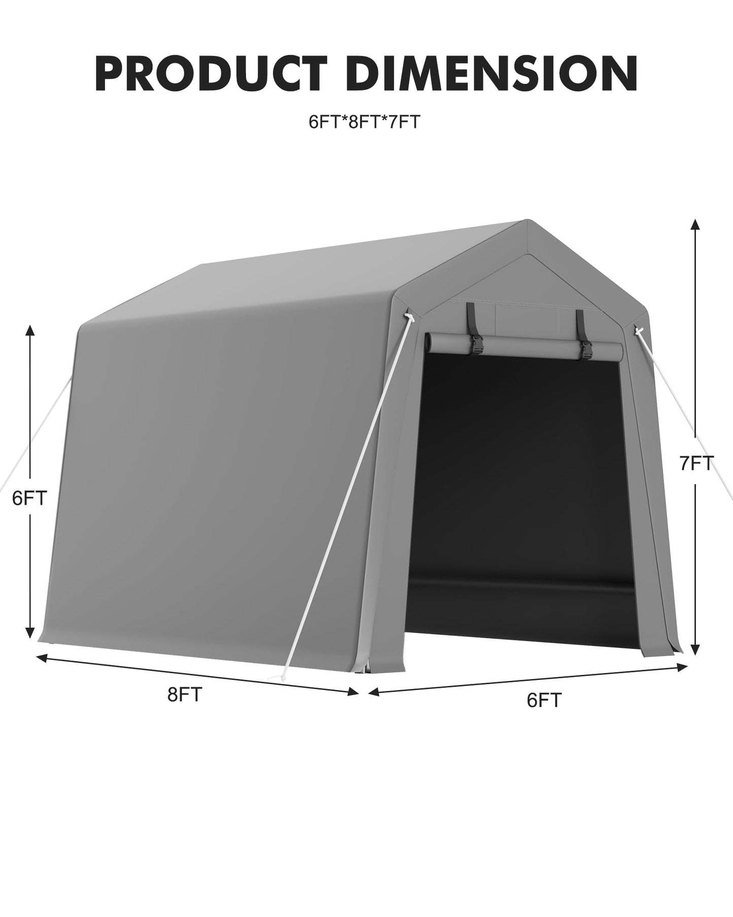 VerisShade 6 x 8 ft Carport Storage Shed, Shelter Logic with 2 Roll-up Zipper Door, Heavy Duty Waterproof Tarp, Storage Tent for Motorcycle, Bike, Garden Tools, Firewood