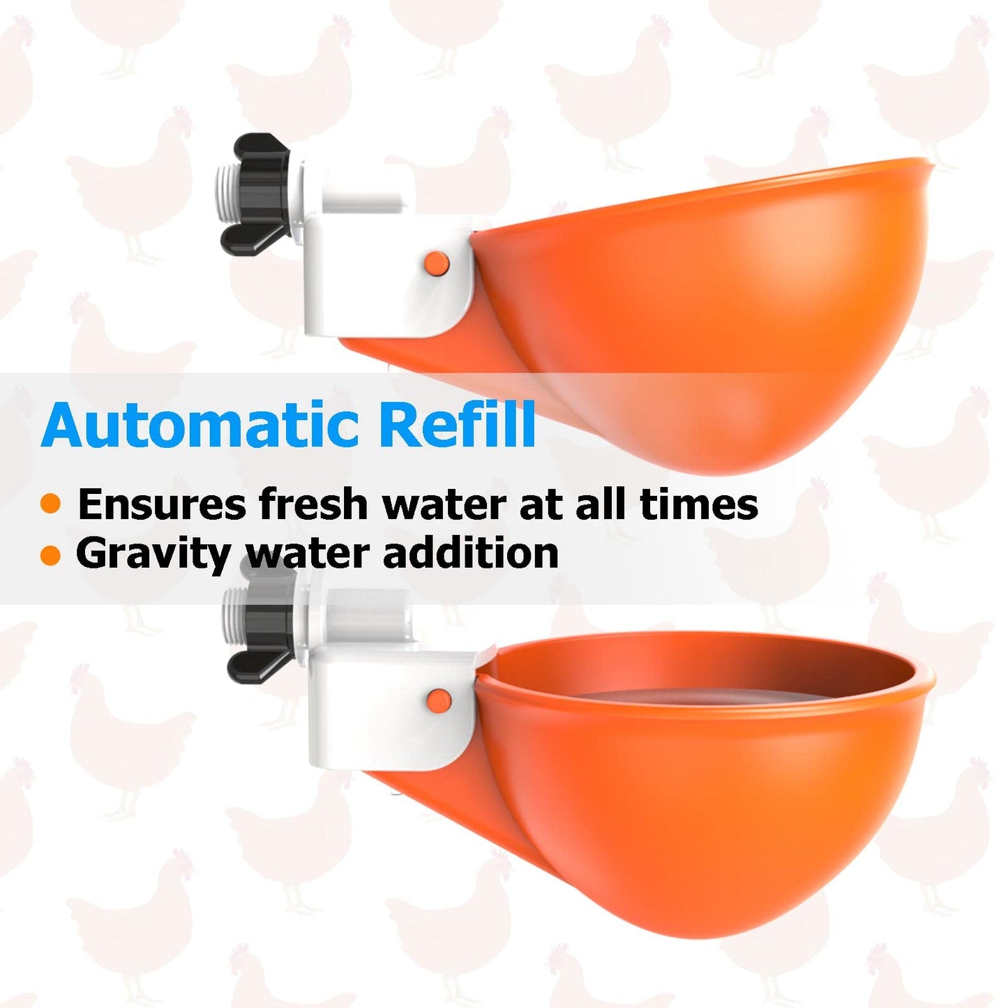 Large Automatic Chicken Waterer Cups with Inserts, Chicken Water Feeder Suitable for Chicks, Duck, Goose, Turkey and Bunny, DIY Poultry Water Feeder Kit (5 Pack-Orange)