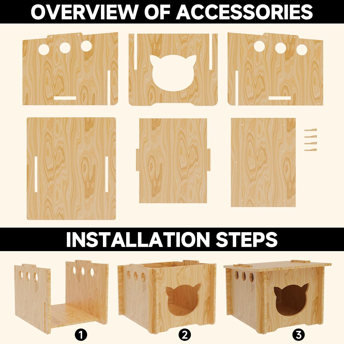 Pinewood Cat House, Weatherproof Wooden Bunny Rabbit Cat Hutch Outdoor Pet Cage Shelter Feral Cat House, Small Pet House and Habitats