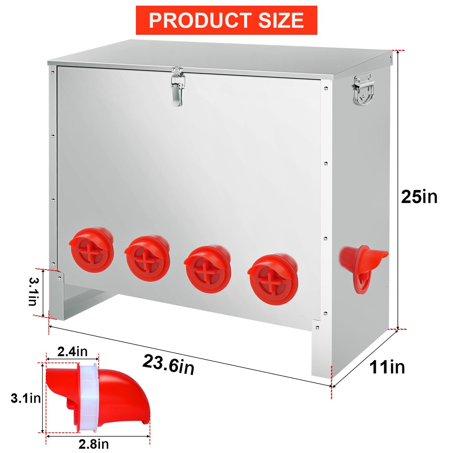 RYFT 85lbs Automatic Chicken Feeder Large Capacity, 10-Port Galvanized Metal Poultry Feeder for Chickens, Geese, Ducks, Turkeys, Quails