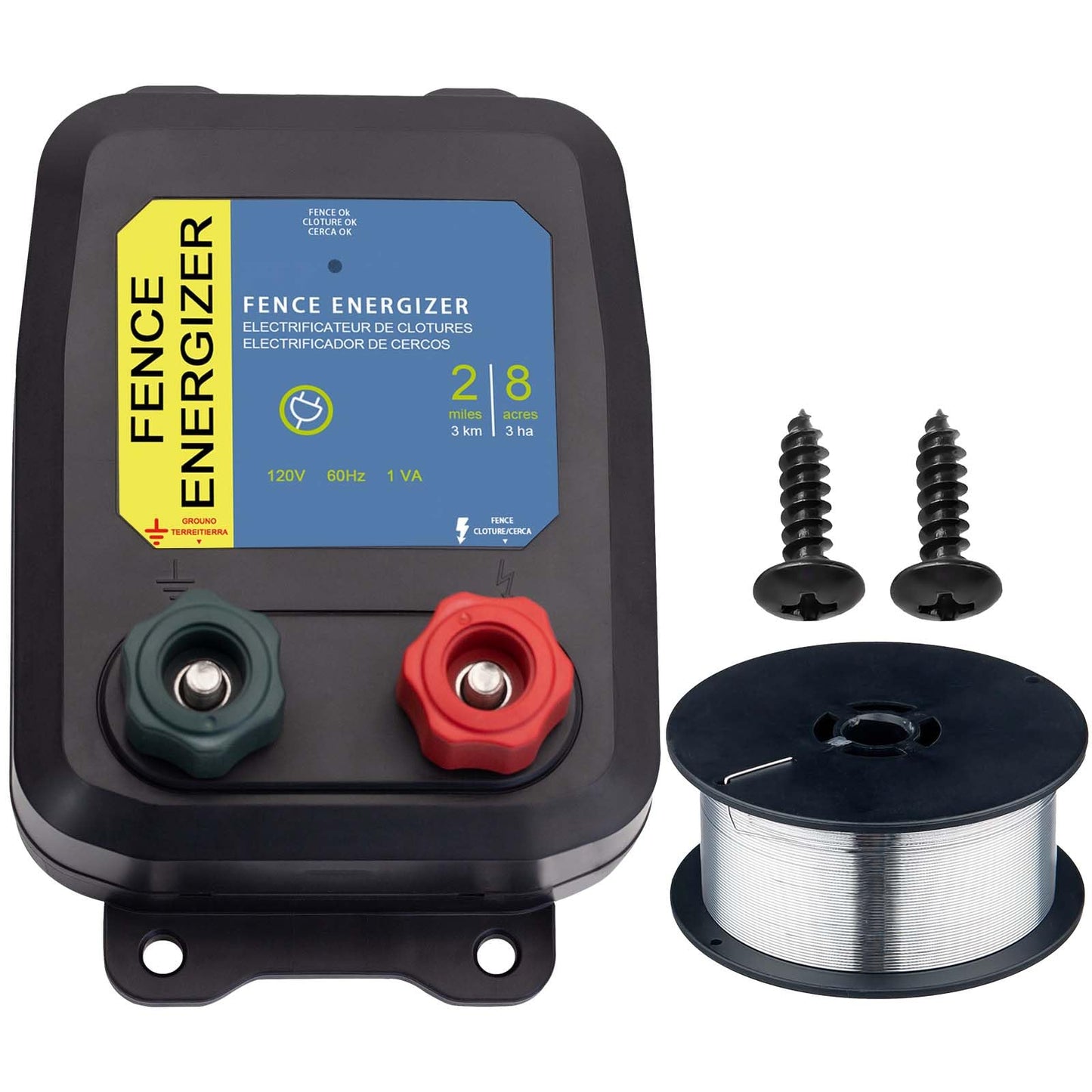Electric Fence Energizer Plus 250,Electric Fence Charger and 17 Gauge Spool Aluminum Wire PE2 0.10 Joule,Livestock Fence Chargers for Containing Pets and Keeping Out Small Nuisance Animals