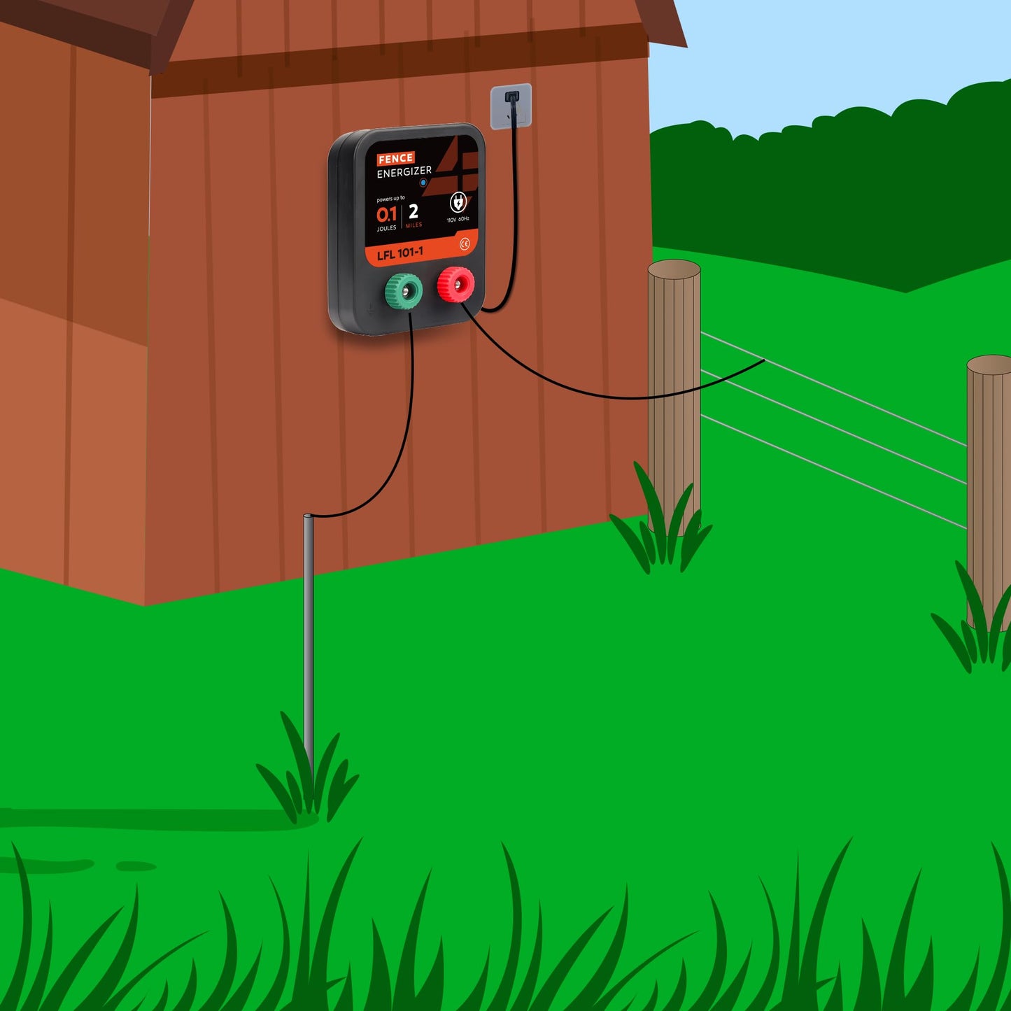 Electric Fence Charger, 2 Mile 8 Acres Electric Fence Energizer, 0.1 Joule Ac Powered Output Voltage 5100v, for Preventing Wild Animals Intruding Great for Poultry, Pets and Gardens