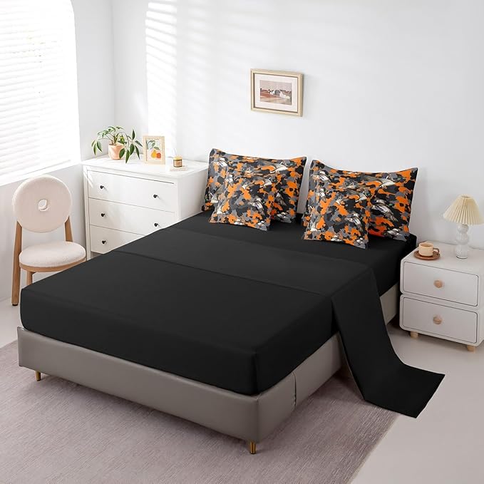 jejeloiu Orange Mallard Duck Comforter Set with Sheets Full Size Kids Wild Duck Hunting Bed in a Bag for Boys Camouflage Camo Military Style Hunting Wild Animal 7 Pieces Bedding Set Soft Room Decor