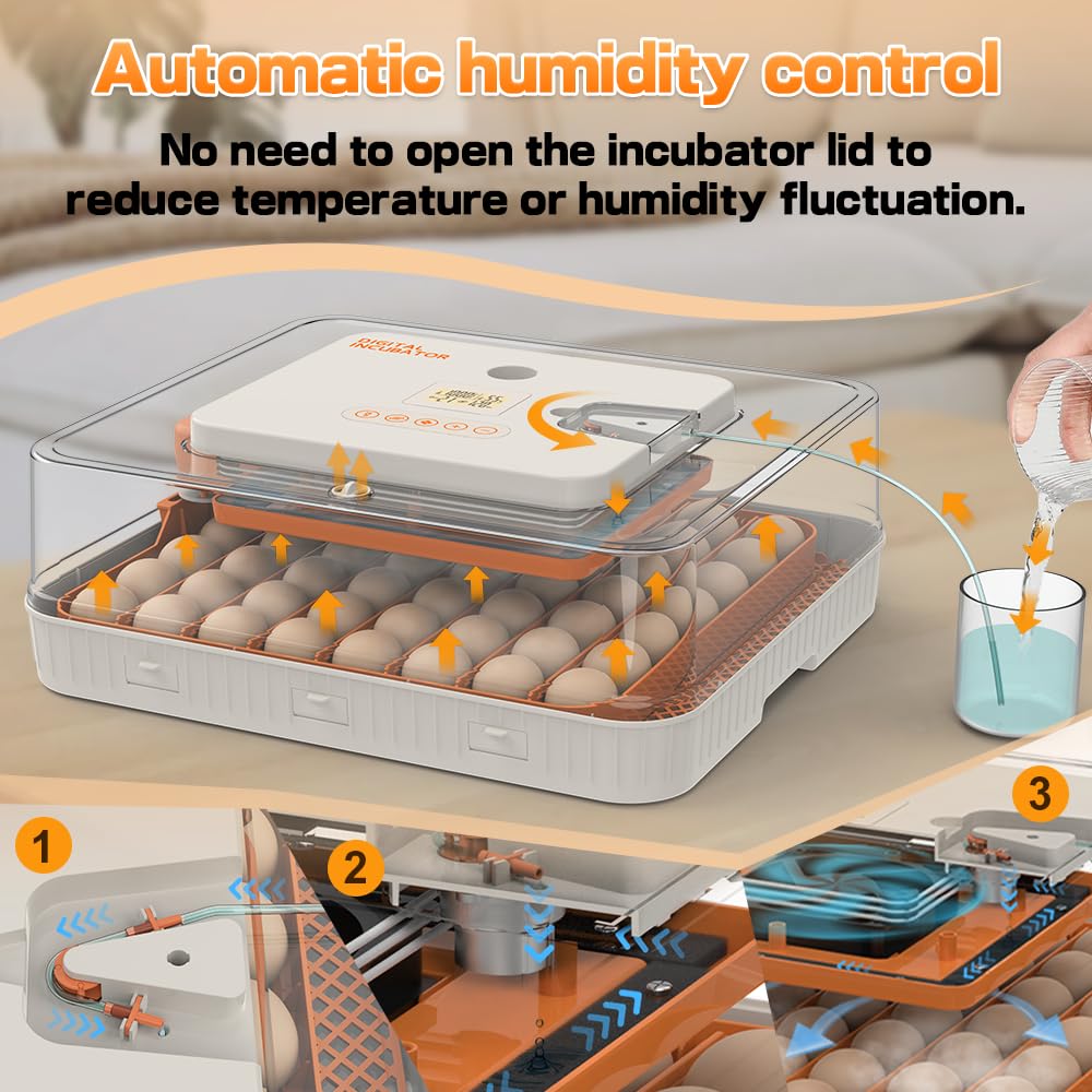 HOWOOlUA 56 Egg Incubator for Hatching Eggs with Auto Turn, Temp & Humidity Control, Built-in Candler Large Capacity Egg Incubator for Chicken Duck Goose Eggs