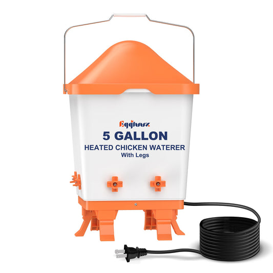 Eggluuz Heated Chicken Waterer 5 Gallon Thermostatically Controlled Poultry Water Heater with 8 Horizontal Nipples for Winter