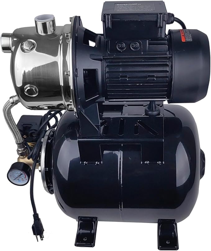 1.6HP Shallow Well Pump with Pressure Tank, 3400L/H, 110V,Stainless Steel Irrigation Jet Pump, 157.5F Centriffugal Pump, Automatic Water Booster Jet Pump for Home, Garden, Lawn