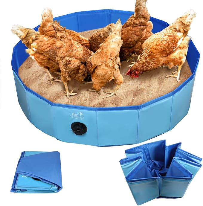 Chicken Dust Bath Tub, Foldable 33" Chicken Bath Dust PVC Pet Sand Bath Pool for Chickens, Ducks, Cats, Dogs, Quails for Farms, Chicken Coops Lime (Blue)