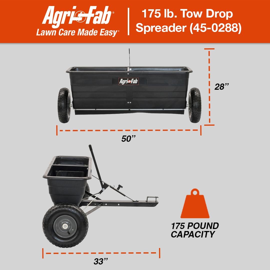 Agri-Fab 45-0288 175 lb. Tow-Behind Lawn & Garden Drop Spreader for Seed,Fertilizer, Salt, Ice Melt; Designed to Pull Behind Lawn & Garden Tractors