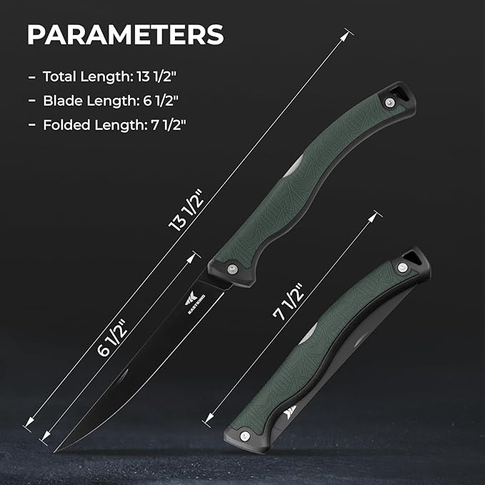 KastKing Folding Fillet/Fishing/Camping/Hunting Knife, Razor Sharp G4116 German Stainless-Steel Blade, Non-Slip Handles, 13 ½ inch overall Length, only 7 ½ inch folded, Includes Sheath