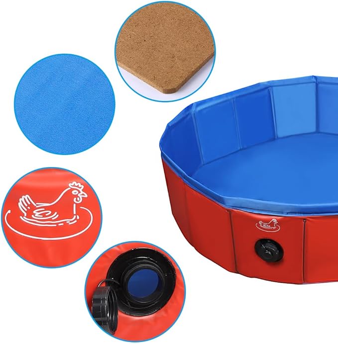 Chicken Dust Bath Tub, Foldable 33" Chicken Bath Dust PVC Pet Sand Bath Pool for Chickens, Ducks, Cats, Dogs, Quails for Farms, Chicken Coops Lime (Red)