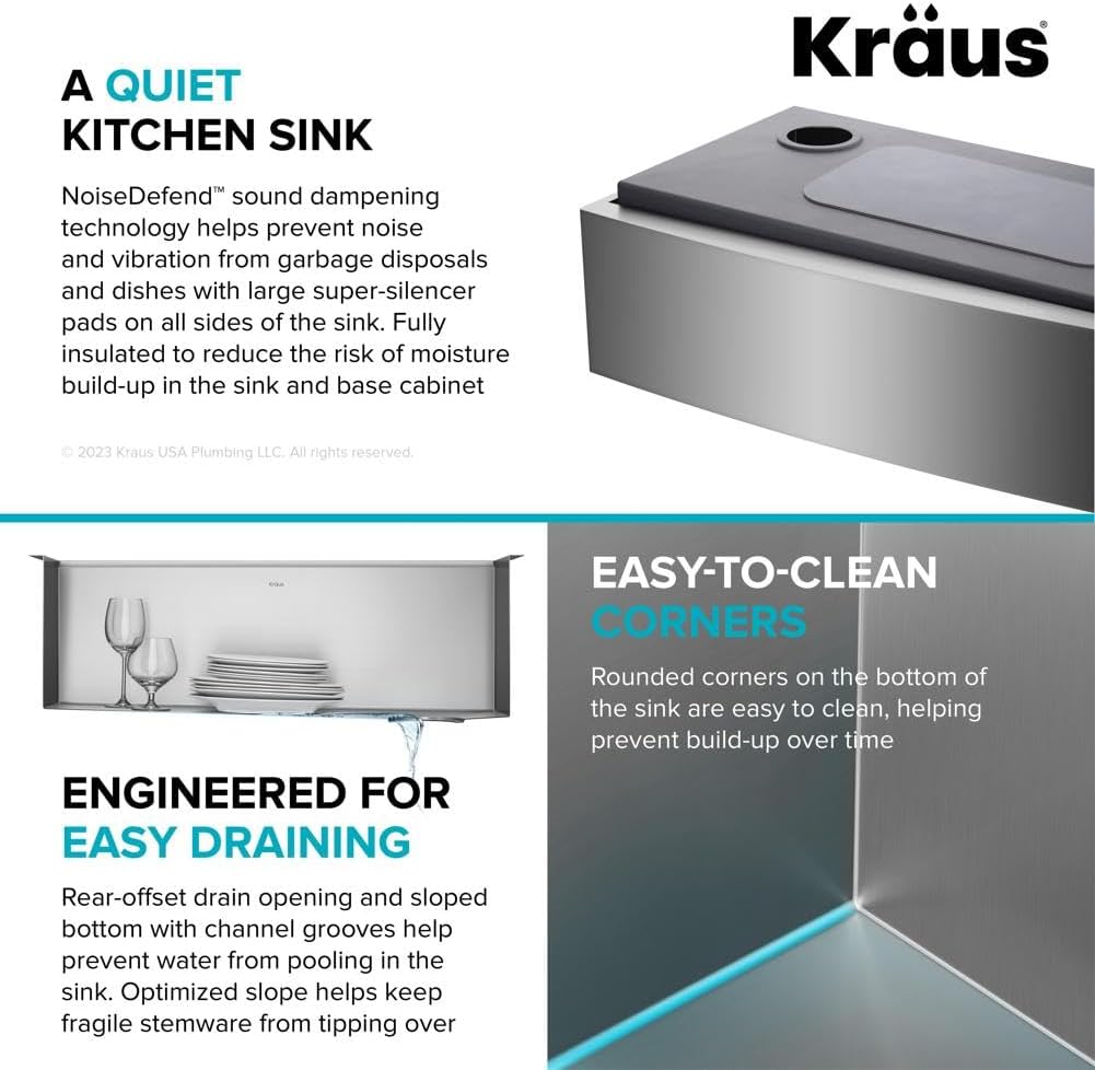 KRAUS Kore 36-Inch Modern Farmhouse Workstation 16 Gauge Single Bowl Stainless Steel Kitchen Sink with Accessories, KWF410-36
