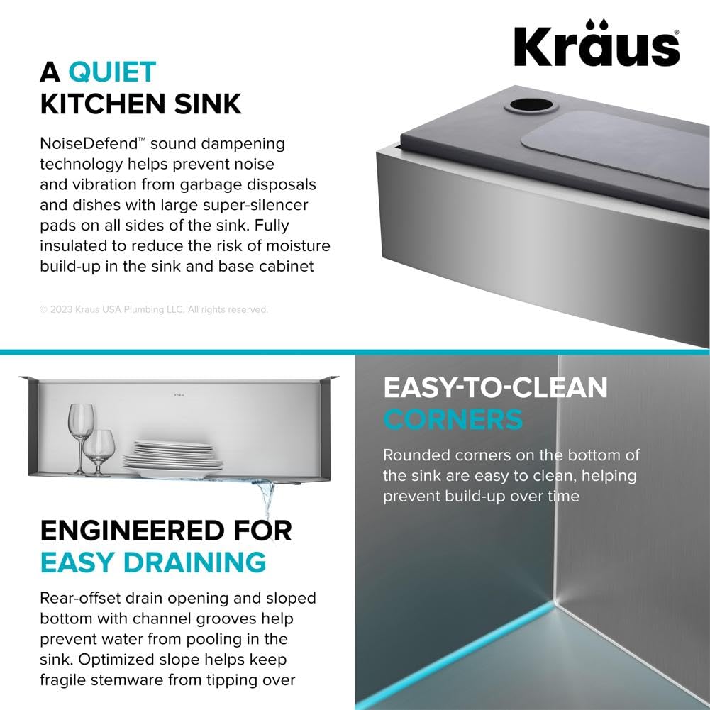 KRAUS Kore 36-Inch Modern Farmhouse Workstation 16 Gauge Single Bowl Stainless Steel Kitchen Sink with Accessories, KWF410-36