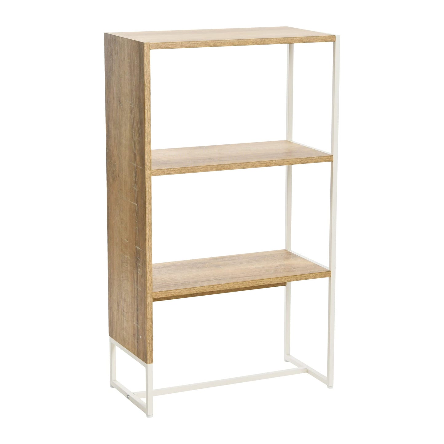 Household Essentials Wrap 3 Shelf Open Storage Bookshelf Coastal Oak Rustic Wood Grain and White Metal