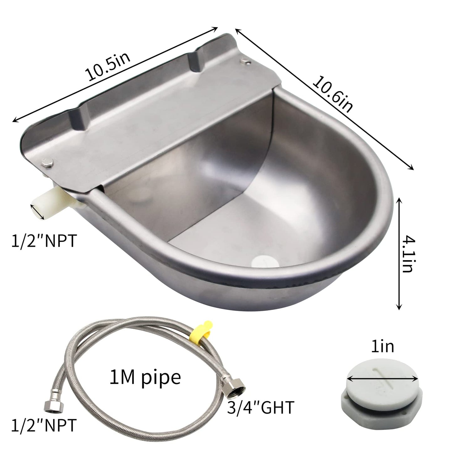 Automatic Horse Drinking Waterer Bowl,Upgrade Stainless Steel Farm Livestock Water Dispenser with Drain Hole and Float Valve for Horse,Dog, Chicken,Goat,Pig (A)