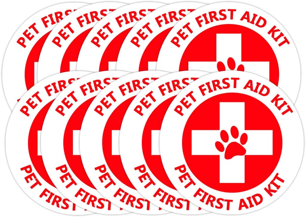 Pet First Aid Kit Sign Stickers,4 Inch Emergency Symbol Labels for Veterinarian,Pet Shop,Emergency Center,Home,Office & Car,10 Pcs Per Pack