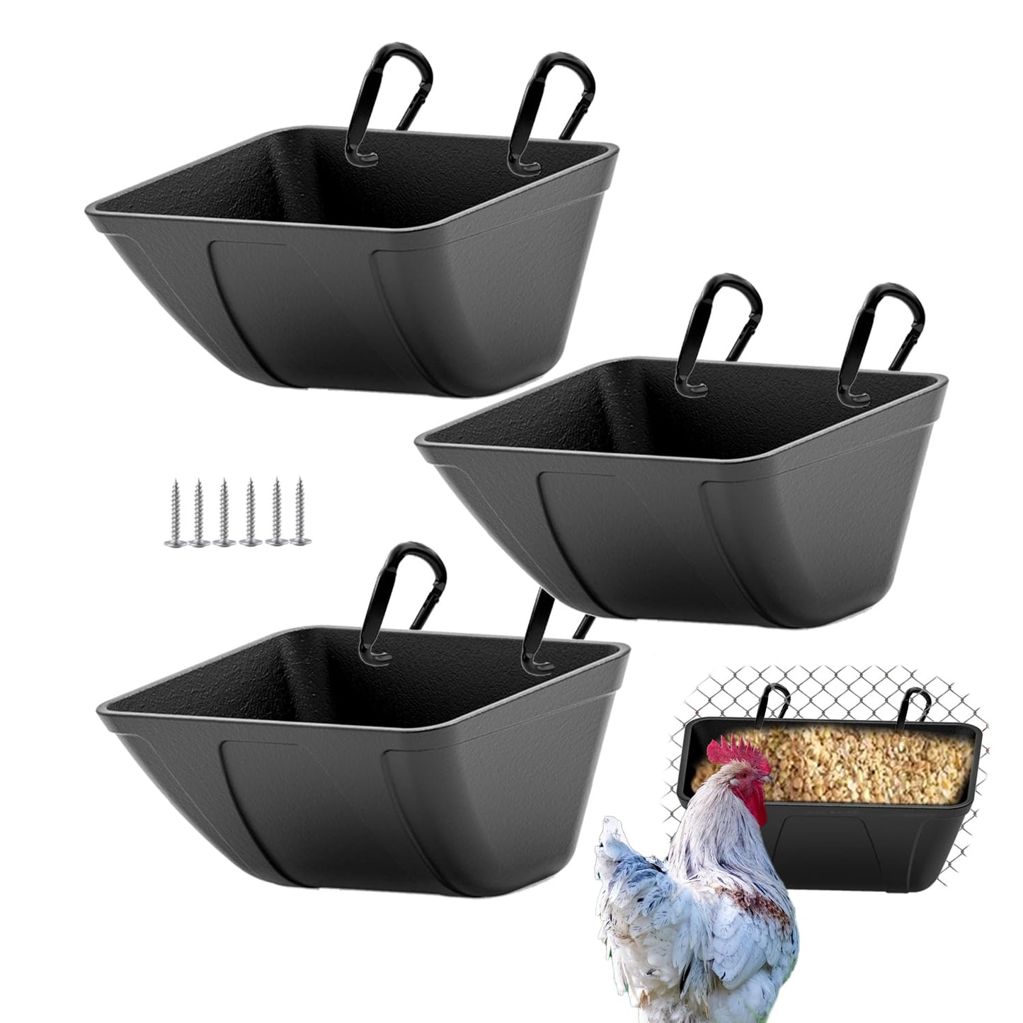 Hanging Chicken Feeder Trough for Goat Sheep Deer Poultry Duck Chicken Fence Feeder Livestock Feeding Container Goats Supplies Feeders Waterer Bucket