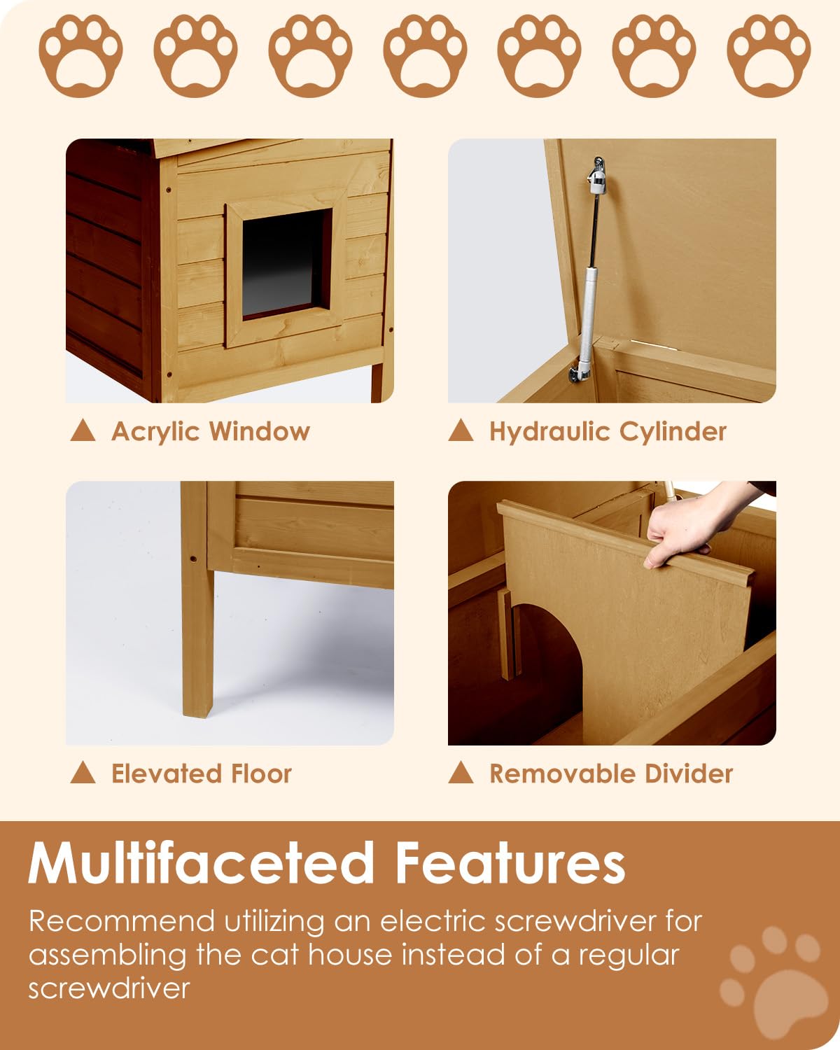 Ivy&Lane Outdoor-Cat-House | Insulated-Feral-Cat-Shelter | Weatherproof | for Winter | Foam & Wood | Large | for Multiple Cats | Fold-up Stair | Acrylic Window | Brown