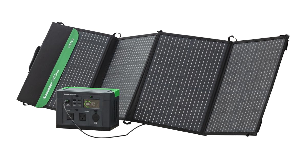 Schneider OffGrid Bundle with a 300W Portable Power Station (PPS330), and a 100W All-in-One Solar Panel and Carrying Case (PSP100)