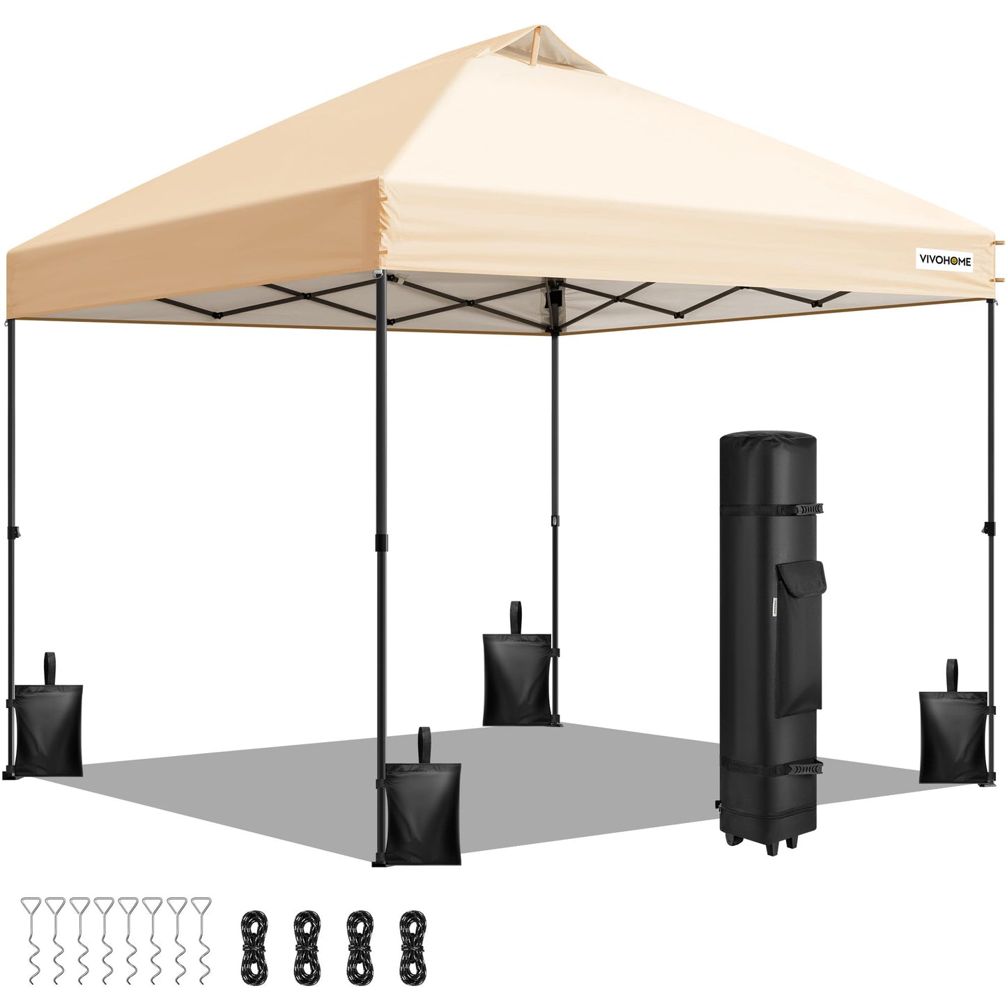 VIVOHOME 10x10ft Pop Up Canopy Tent One Push Setup Outdoor Portable Shelter Tent Heavy Duty with Wheel Carry Bag and 4 Sandbags, Beige