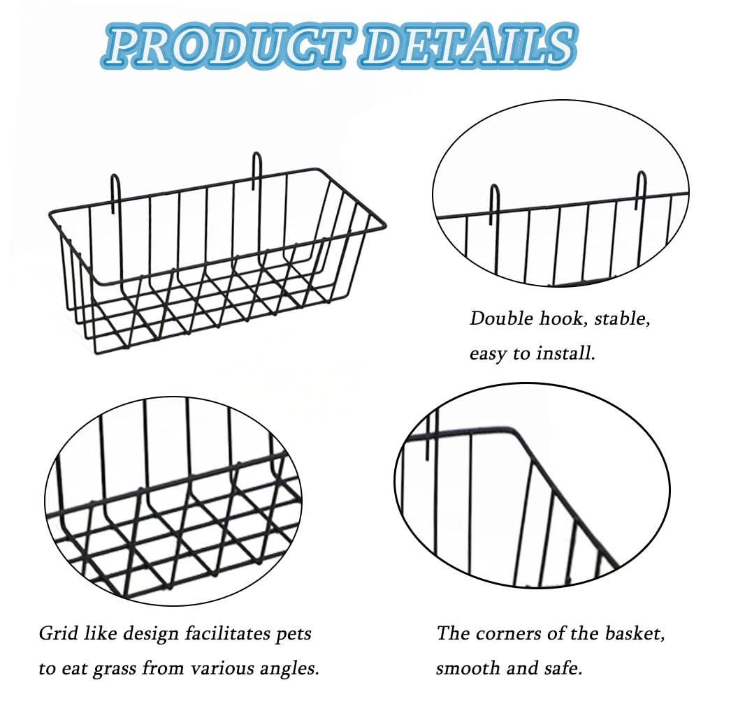 Wanaooya 6 Pcs Rabbit Hay Feeder,Metal Rabbit Hay Rack with Hooks,Heavy Duty Bunny Hay Feeder Rack for Rabbits,Guinea,Chinchilla,Small Animal Cage Accessories