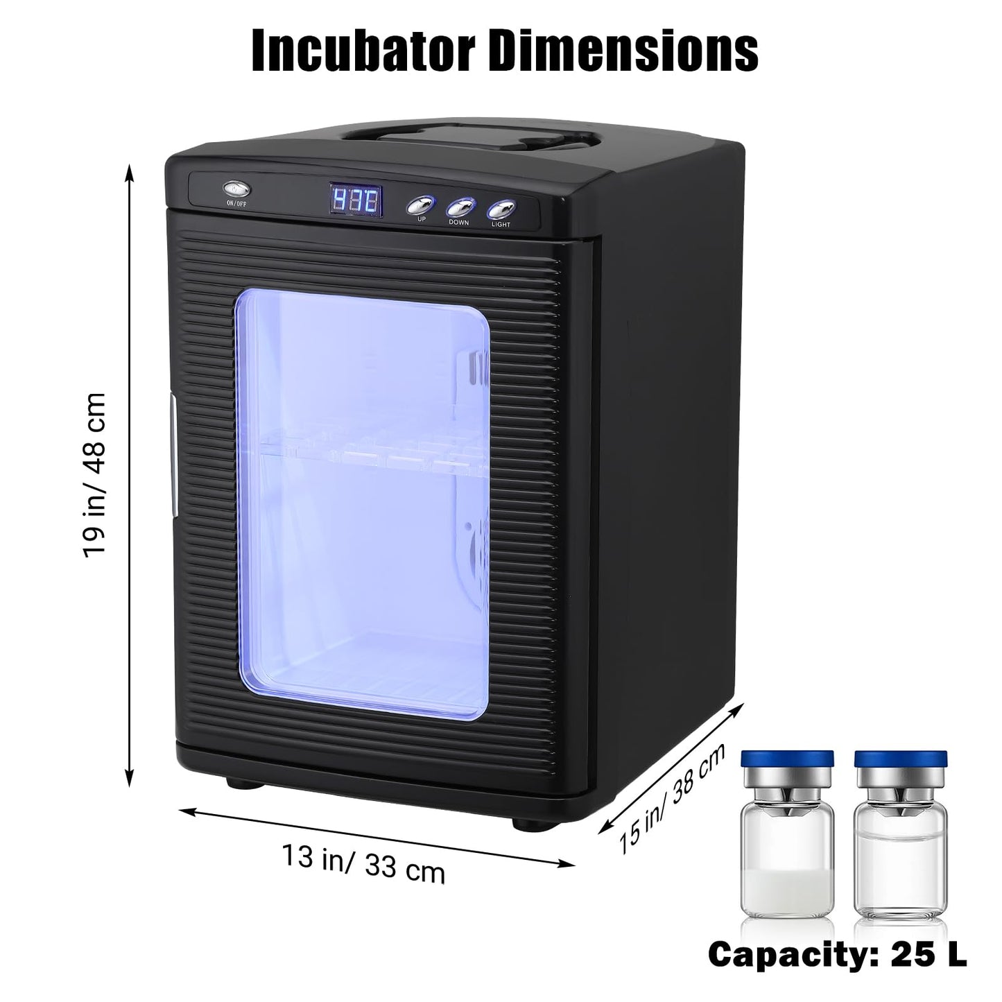 25L Reptile Incubator for Hatching Eggs - Portable Scientific Laboratory Incubator, Temperature Controlled 10°C-60°C for Small Reptiles, Cooling and Heating Digital Incubator, 12V/110V Black