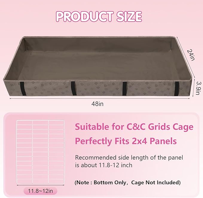 Waterproof Guinea Pig Cage Liner,Washable Tarp Bottom Base,Cage Liners for Small Animals,Hamster Chinchilla Hedgehog Ferret Rabbit. (Tan Brown-Paw, 24" X 48")