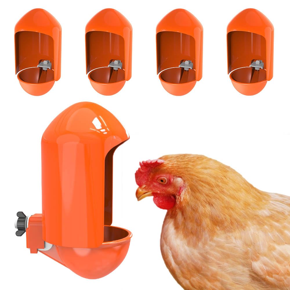 Large Chicken Waterer Cups Automatic with Anti-Roosting Cover | Poultry Waterer Cups Suitable for Chicks, Duck, Goose, Turkey and Bunny (5 Pack)