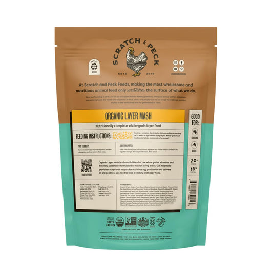 Scratch and Peck Whole Grain Layer Mash Chicken and Duck Feed - 10 lbs Bag - Corn-Free and Soy-Free - 16% Protein, Certified Organic and Non-GMO Project Verified Chicken Food