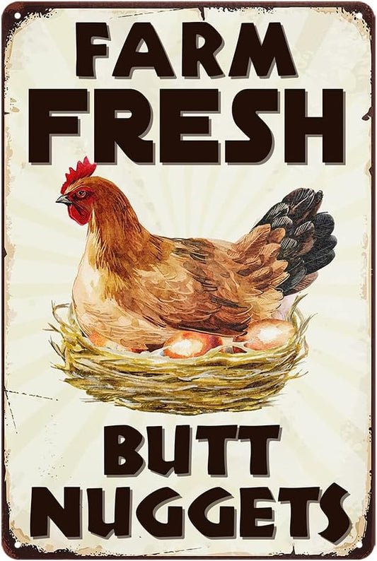 Chicken Coop Signs Funny Metal Signs Outdoor Chicken Decor Farm Gifts Rooster Yard Decor Vintage Kitchen Accessories Tin Sign Chicken Decorations For Home Farm Fresh Butt Nuggets Sign 8×12 Inch