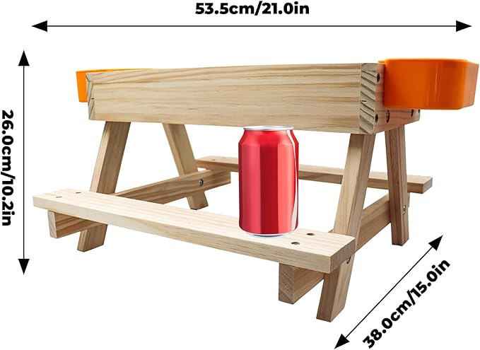 Chicken Coop Accessories, Chicken Picnic Table Feeder, Wooden Picnic Table with Water Bowls, No Waste Feeder for Hens, Ducks, Turkeys, Geese, and Other Poultry
