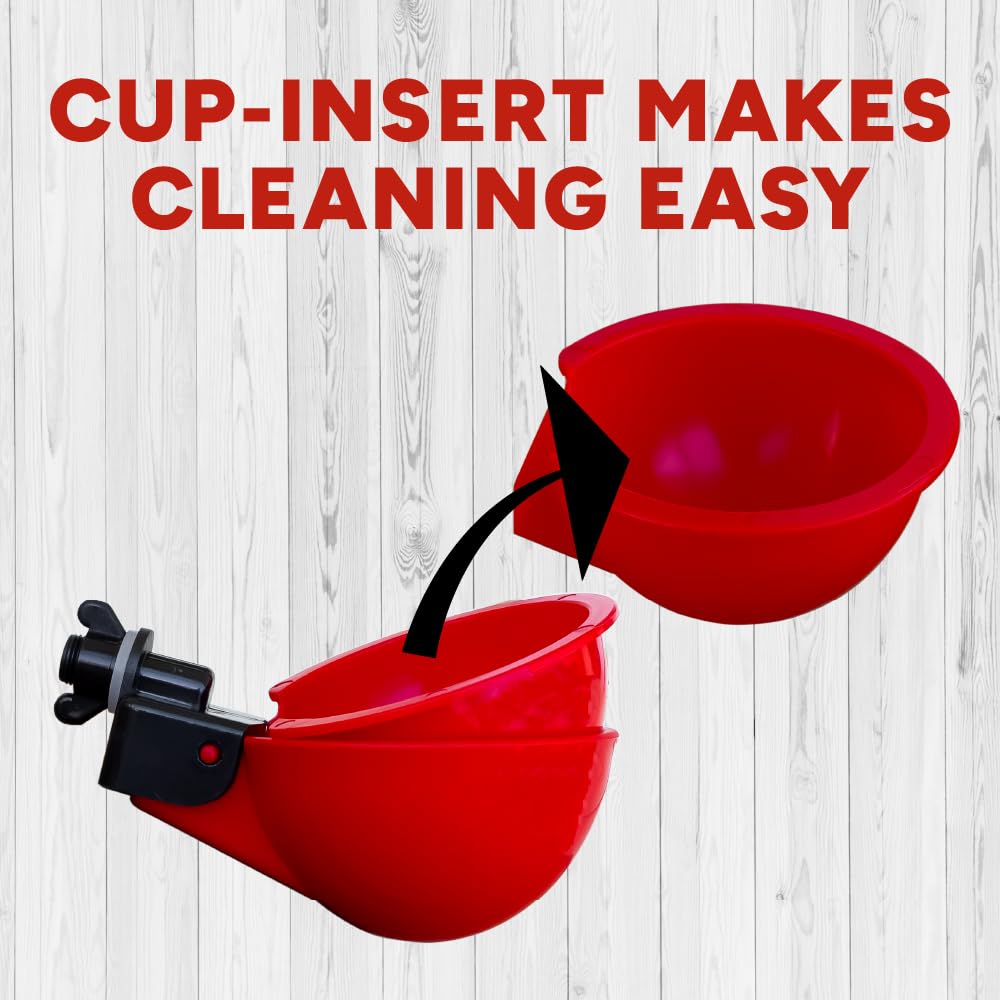 RentACoop DIY Waterer Kit - Auto-Fill Big Cups with Inserts - Great for Chickens, Ducks, Geese, and Turkeys- 6 Pack with Inserts and Anti-Dirt Cup Covers