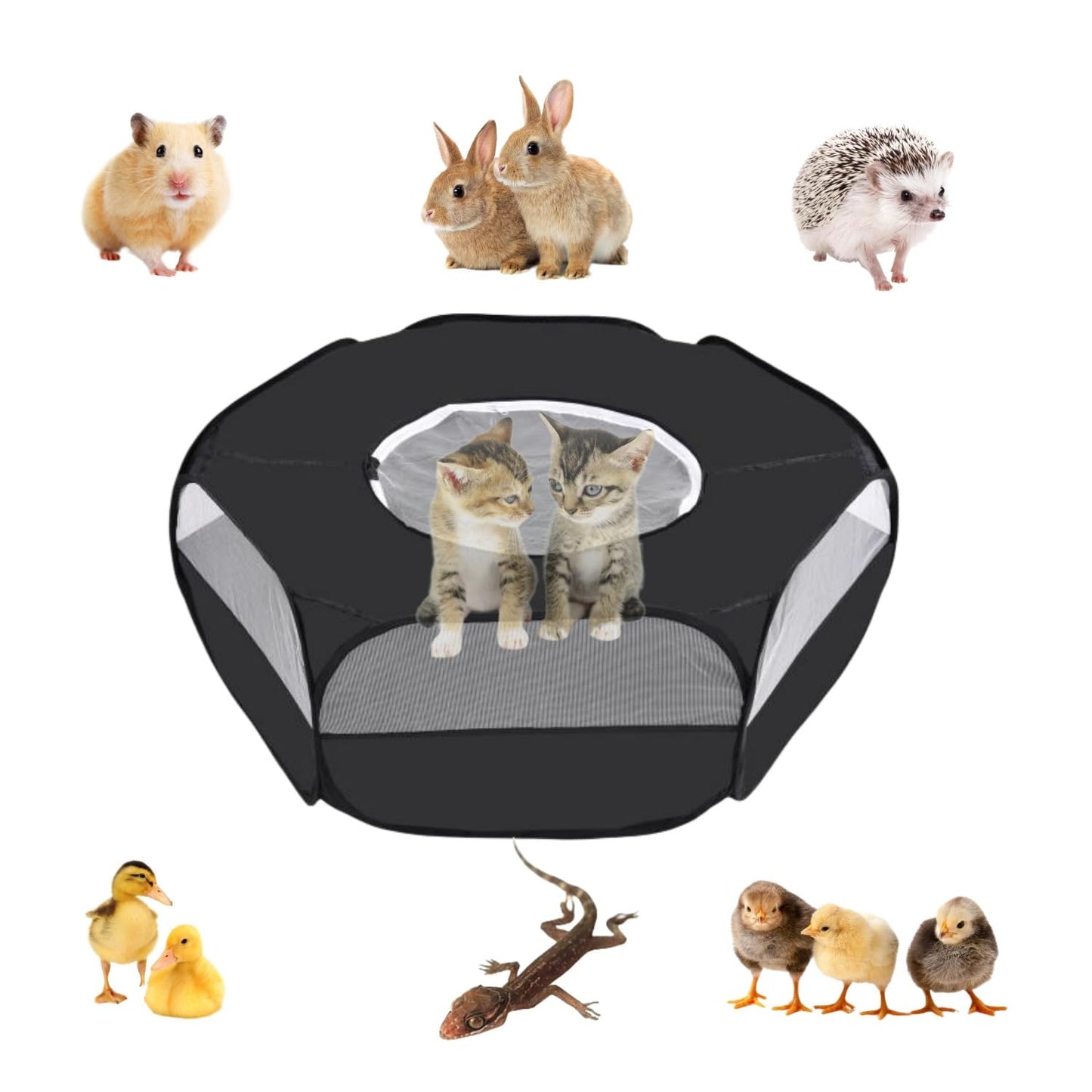 Small Animal Playpen,Popup Playpen,Portable Pet Tent,Foldable,Chicken brooder,Hamster/Dog/Cat/Rabbit/Guinea Pig/Chick Pet Cage Tent with Zipper Cover,Waterproof Black