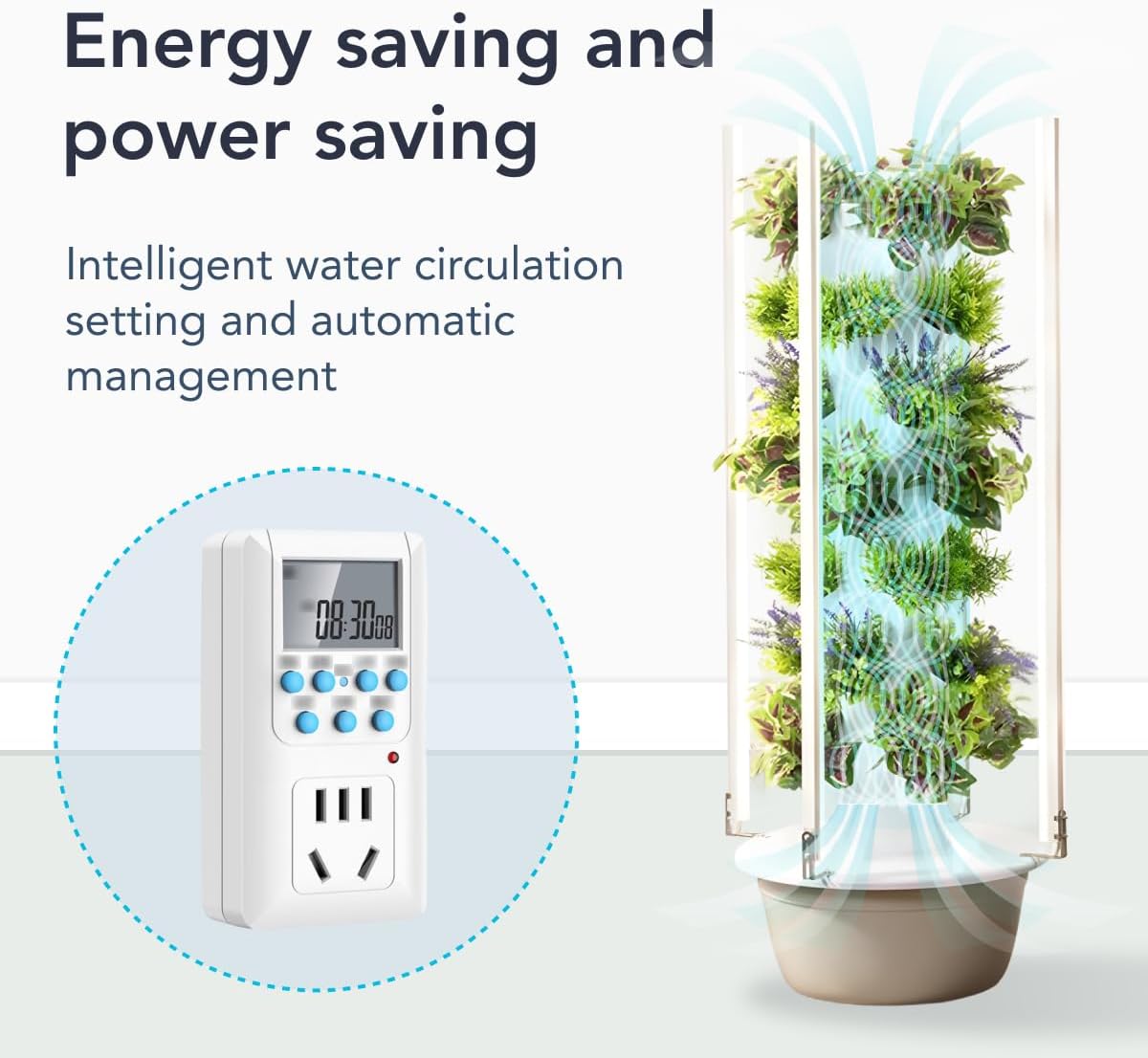 Flora Indoor Hydroponic Garden Tower with LED Grow Lights - Self-Watering Hydroponics System with Pump, Adapter, and Net Pots for Growing Herbs & Vegetables