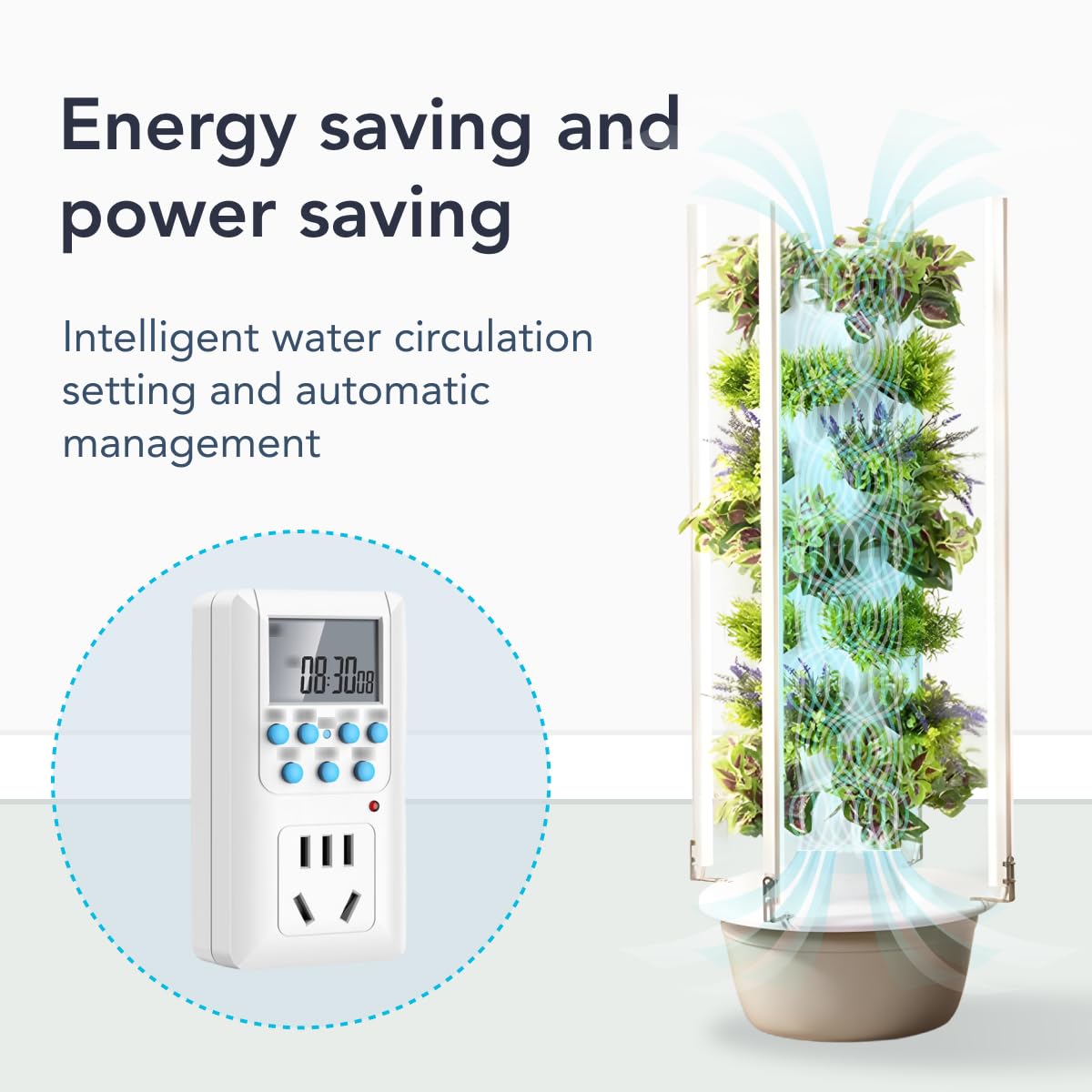 Flora Indoor Hydroponic Garden Tower with LED Grow Lights - Self-Watering Hydroponics System with Pump, Adapter, and Net Pots for Growing Herbs & Vegetables