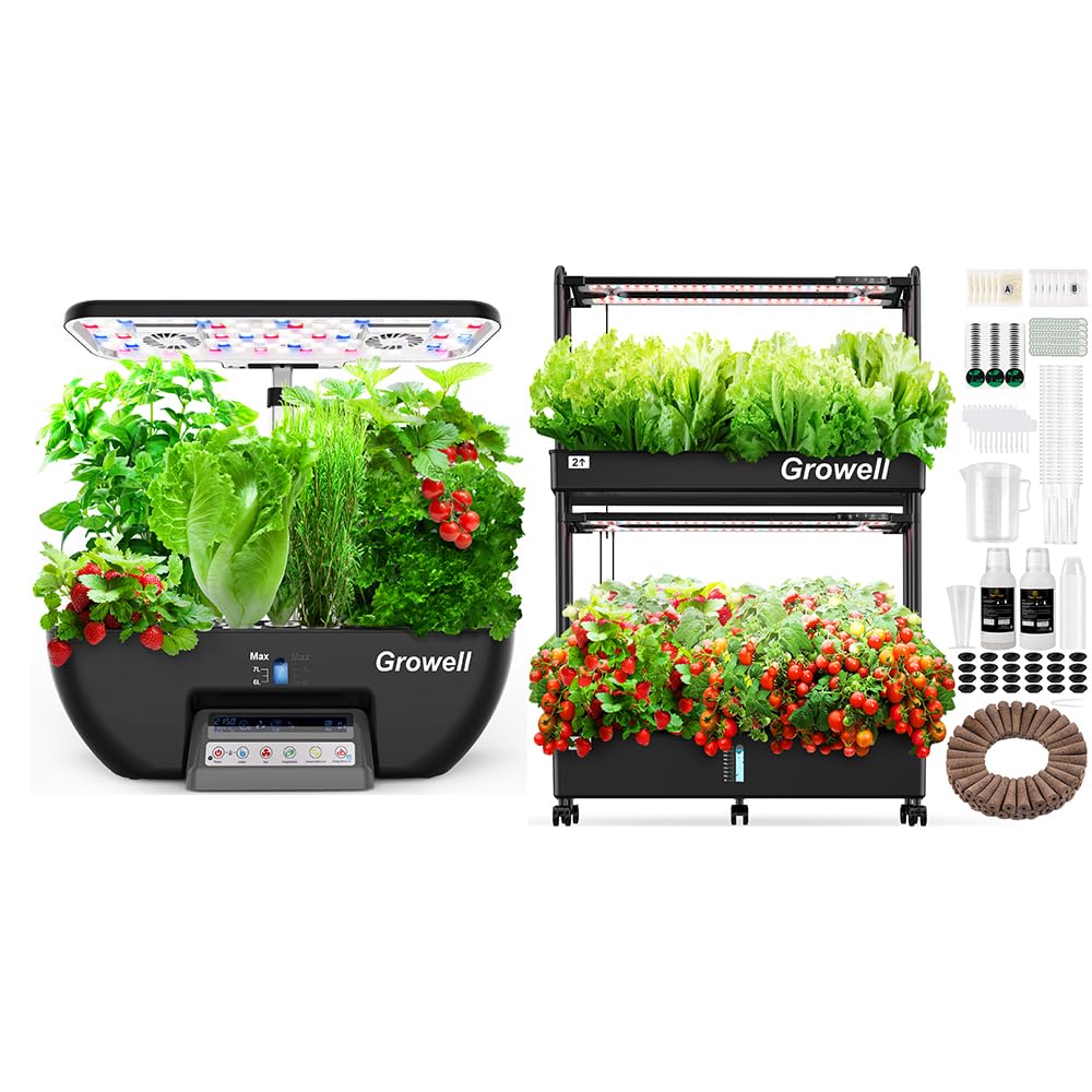 Growell 17 Pods Hydroponics Growing System & Large 60 Pods Vertical Garden