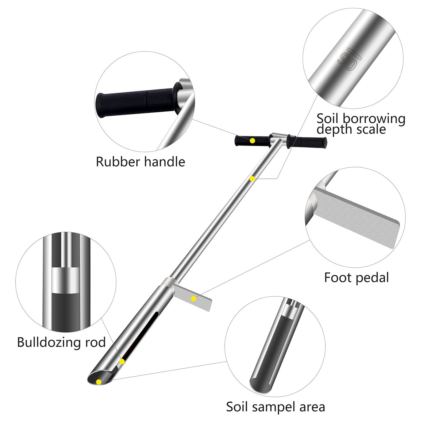 LAKAGO HOMIER 40"(1 Meter) Soil Sampler Probe 304 Stainless Steel with Ejector and Foot Pedal
