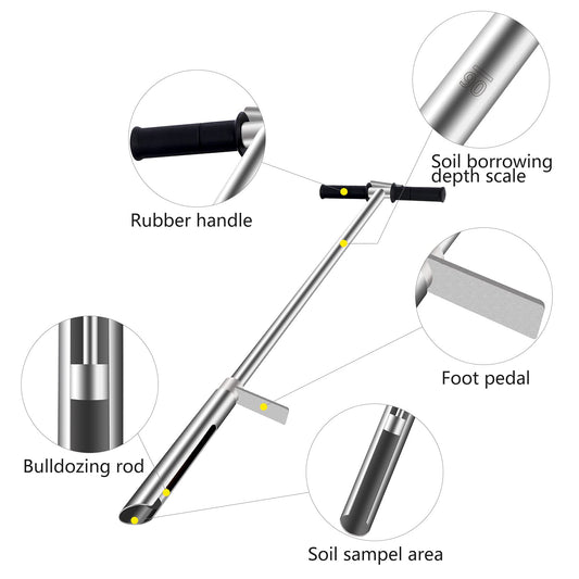 LAKAGO HOMIER 40"(1 Meter) Soil Sampler Probe 304 Stainless Steel with Ejector and Foot Pedal