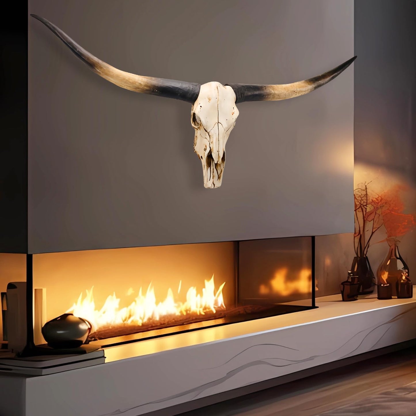 Cow Skull Wall Decor,Long Horn Cow Skull Wall,Resin Skull Sculpture Wall Hanging Art,Faux Taxidermy Head Wall Decor,Bull Skull Wall Decor for Rustic Farmhouse Style,Home Office-71Inch (jumbo Brown )