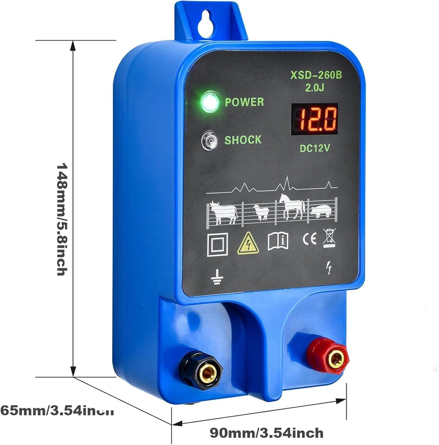 Electric Fence Charger 10km 2J High Power Pulse Electric Fencing Controller 10.5kv Portable Electric Fencer Kit For Garden Farm Poultry Livestock Goat Cattle Horse Deer Electric Netting Fencer Charger