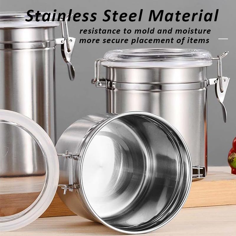 Malisseladi Tobacco Jar Food Storage Tin Can Container Stainless Steel Airtight Lid for Home Kitchen Snack