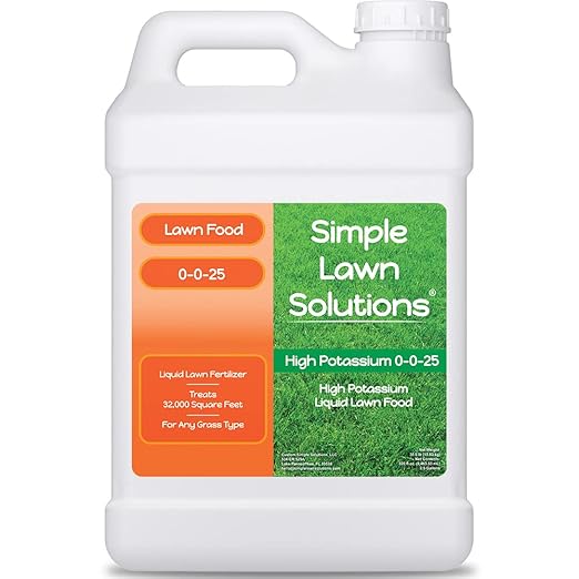Simple Lawn Solutions - High Potassium Lawn Food Liquid Fertilizer 0-0-25 - Concentrated Spray - Turf Grass Vigor and Plant Hardiness - Summer and Fall - Any Grass Type (2.5 Gallon)