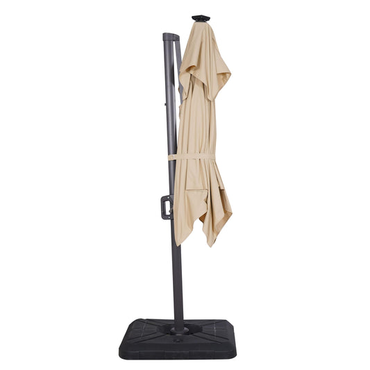 Greemotion Rumis 8-foot Cantilever UV-resistant Shade Rotation Tilt Umbrella with Heavy Base and Built-in Solar Panel LED Light for Outdoor, Porch, Pool, Deck, Beige