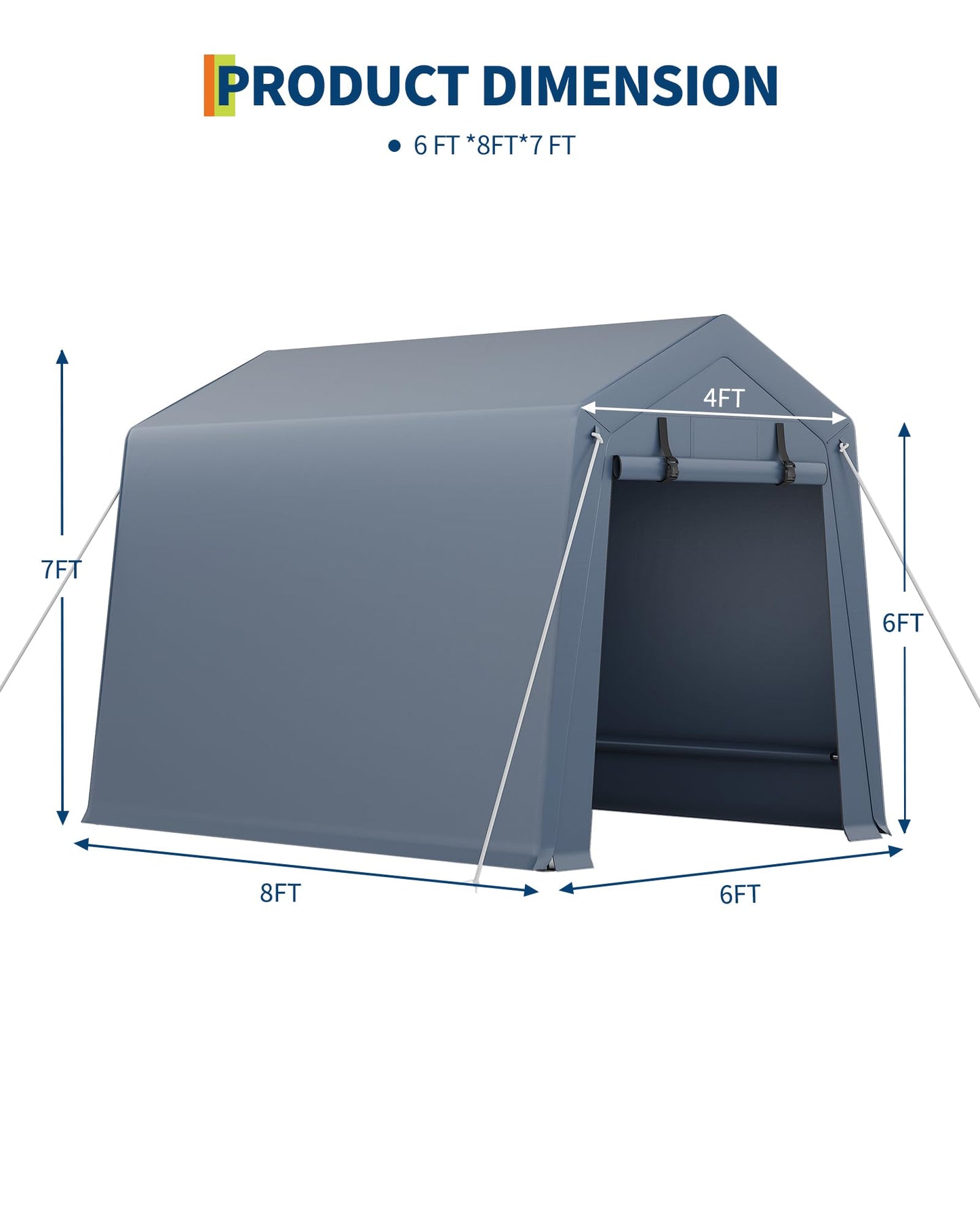 6x8 FT Outdoor Storage Shed, Portable Carport with Roll-up Ventilated Zipper Door and Windows, Heavy Duty Waterproof Tarp, Storage Sheds for Motorcycle, Bike, Firewood, Garden Tools