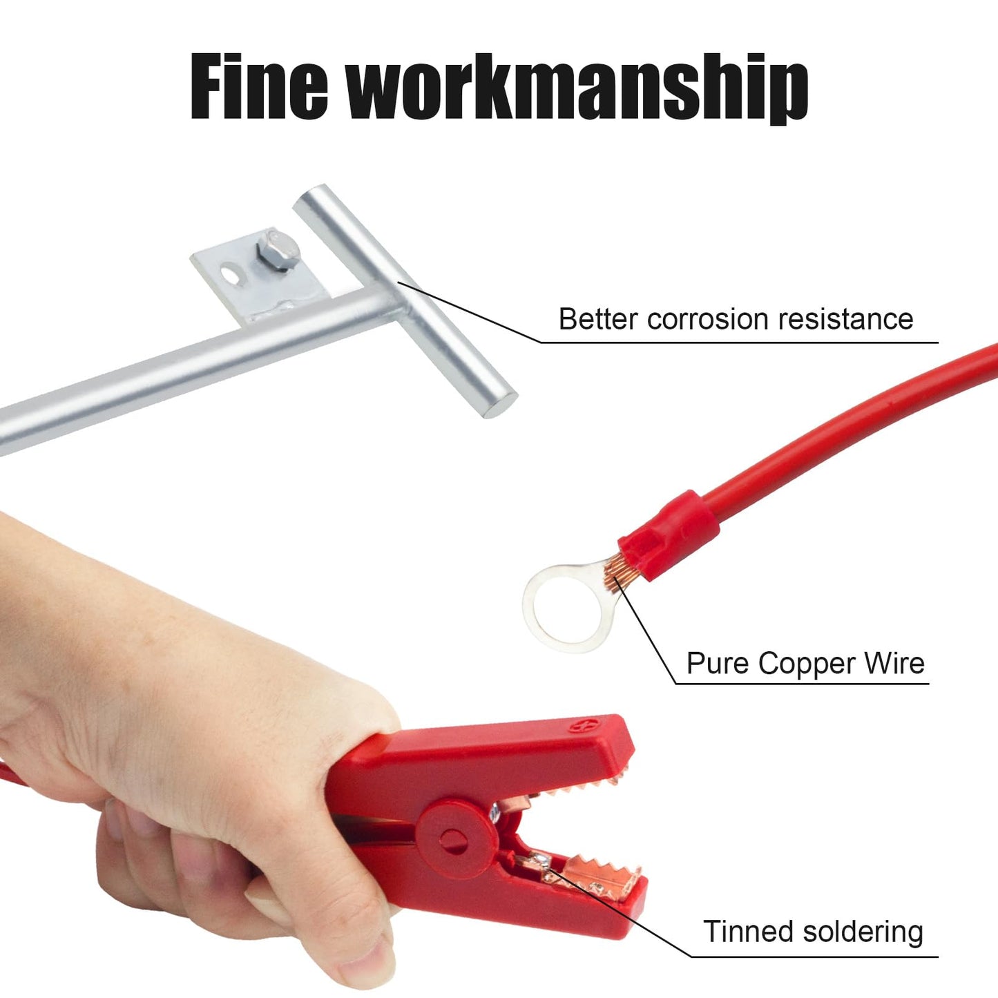 Electric Fence Wire - Grounding Rod for Solar Powered Energizers, Alligator Clip Lead Wire for Electric Fence Chargers, Ideal for Generator Use