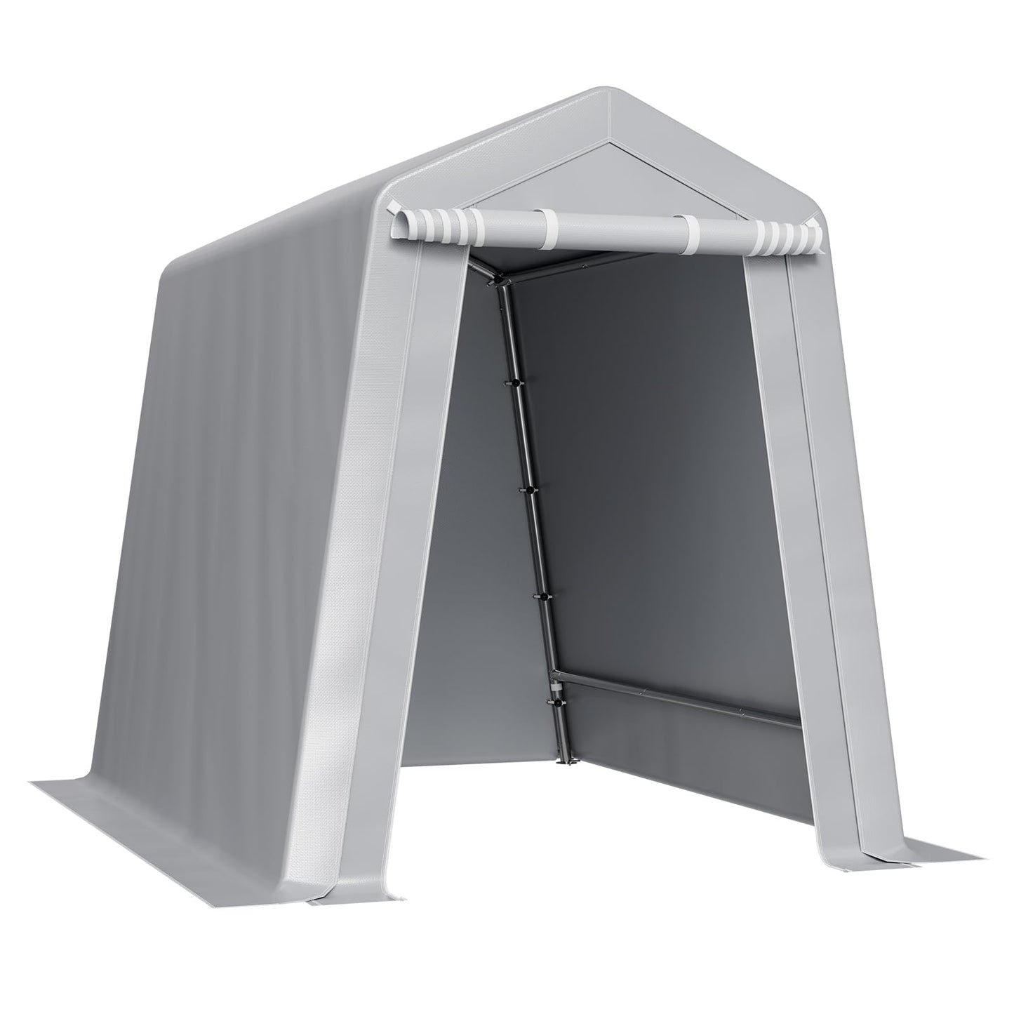 VEVOR 6x8x7 FT Portable Outdoor Storage Shed, Heavy-Duty Waterproof Shelter with Roll-Up Zipper Door & Vents, UV-Resistant Carport for Motorcycle, Bike, Lawn Mower, Tools, Gray