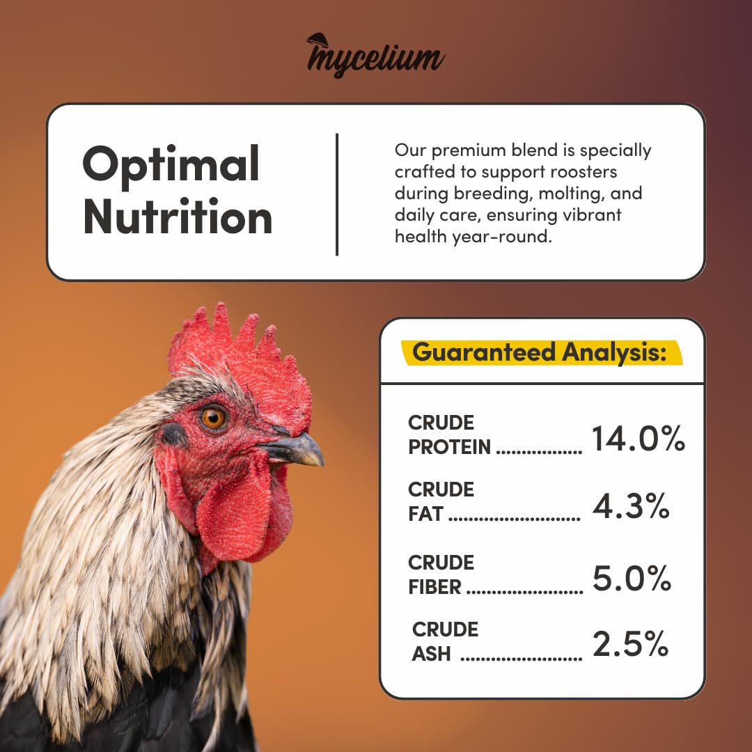 Mycelium Organic Rooster Feed (5 LB Bag) | High-Protein Chicken Feed for Energy, Feather Health & Daily Performance | Balanced Poultry Blend with Grains, Legumes & Fish Meal | Non-GMO, Made in USA