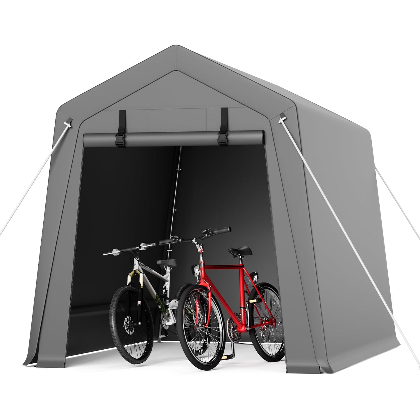 Hipicute 6'x8' Outdoor Portable Storage Shed, Waterproof & UV-Resistant Garage Shelter with 2 Roll-Up Zipper Doors, Anti-Snow Carport Tent for Motorcycle, Bike, and Outdoor Equipment, Gray