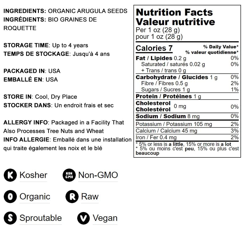 Food to Live Organic Arugula Sprouting Seeds, 4 Pounds - Non-GMO, Kosher, Great for Sprouting & Planting, High Germination Rate, Vegan Superfood, Bulk, Microgreens & Plants for Salads, San