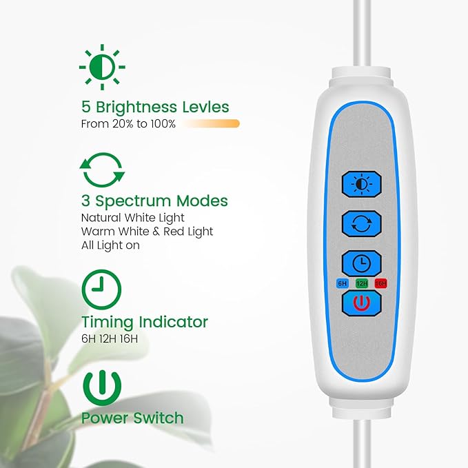 Garpsen Full Spectrum Grow Light, [2Pack]LED Plant Lights for Indoor Growing with 360° Gooseneck, 3 Colors Modes and 5 Dimmable Levels, 65'' Height Grow Lamp with 6/12/16H Timer, for Large Plant Light